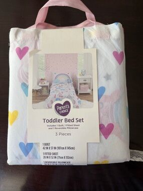 NEW Parents Choice Pink Unicorn & Rainbow Toddler Bed Comforter Set - 3 Piece